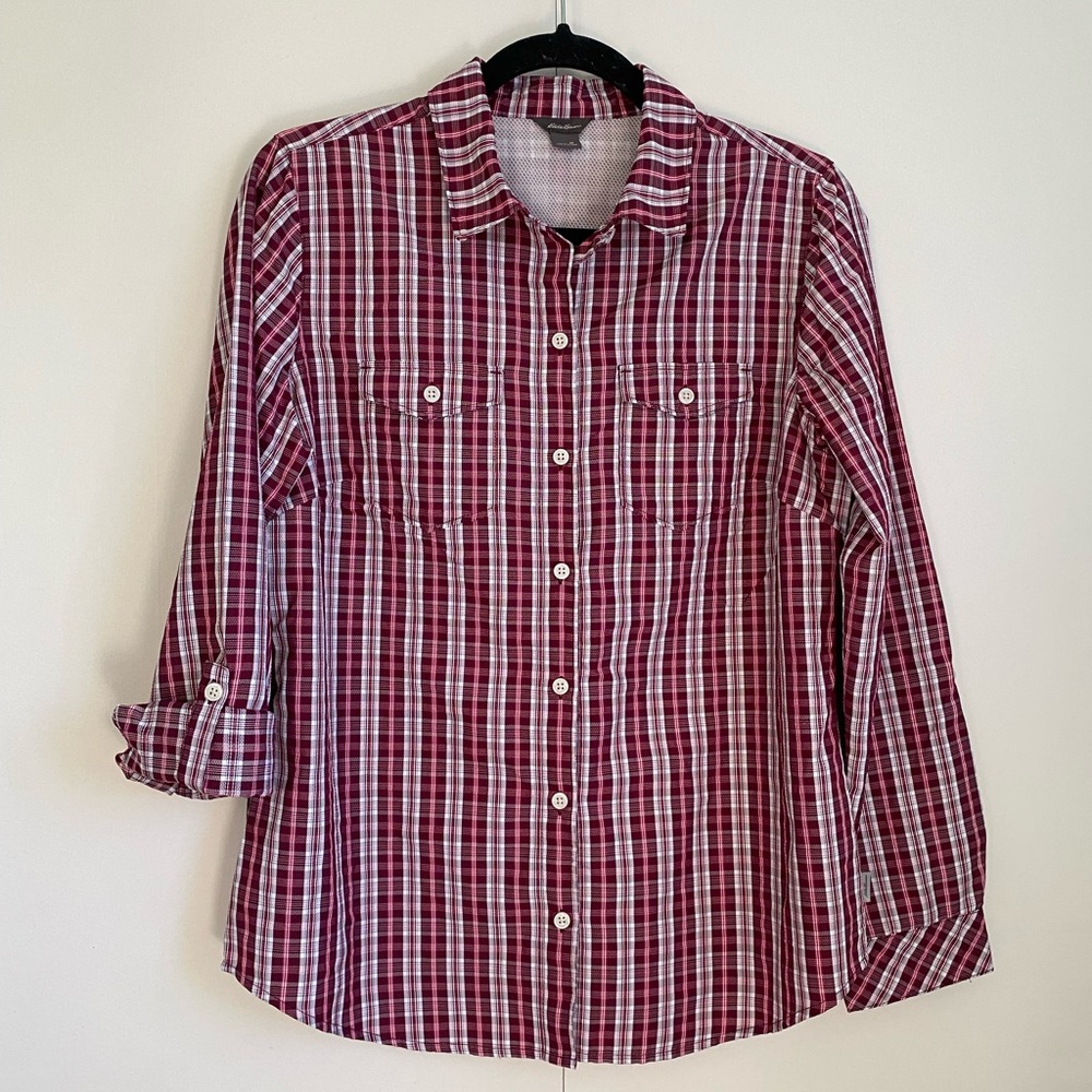 Eddie Bauer Maroon Plaid Button Down Shirt